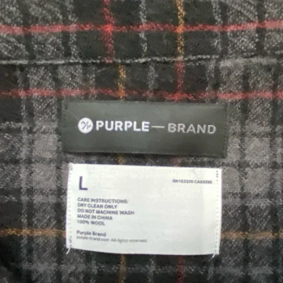 PURPLE-BRAND | 100% Wool Button Down Flannel Plaid Shirt Large - Picture 13 of 16